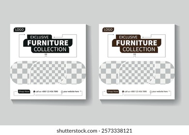 Minimalist furniture and home interior sale banner or social media post template