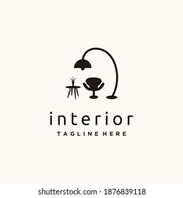 Minimalist furniture interior logo design, chair and light vector illustration	
