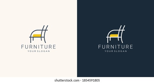 Minimalist furniture logo with chair for store.outline logo design, style, line.abstract,interior,monogram,Furnishing design template illustration. Premium Vector