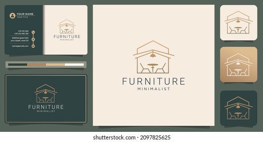 Minimalist Furniture Logo Inspiration. Creative Interior Design With Business Card Template.