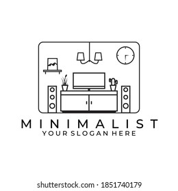 minimalist furniture logo vector illustration design, table line art furniture logo