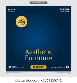 Minimalist Furniture Promotion Banner for Modern Elegant Navy Social Media