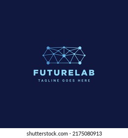 minimalistisches Logo für zukünftige Labors, Vektorgrafik-Design. einfaches Molekül-DNA-Logo für Wissenschaft und Technologie