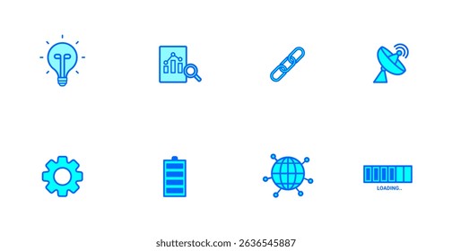 Conjunto de iconos de tecnología minimalista del futuro para conectividad e innovación digital. Ilustración vectorial
