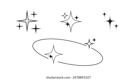 Minimalist Futuristic Streetwear. Aesthetic line with stars. Y2k style. Geometric retro futuristic elements. Vector illustration   