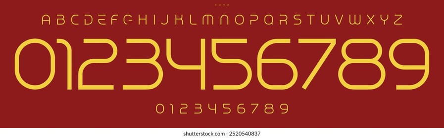 Minimalist futuristic typography, rounded sleek numbers and letters, bauhaus font for tech branding, elegant sports branding, jersey numbers, team merchandise. Vector typeset