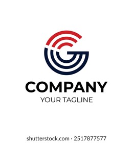 Logotipo minimalista com letra G e ícone WiFi | Tecnologia limpa, tecnologia Q, design de logotipo de conectividade sem fio