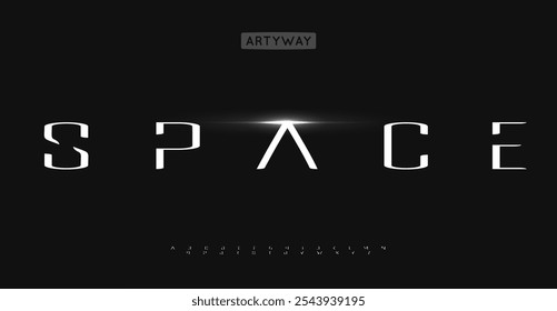 Fonte galáctica minimalista, letras futuristas com elegância cósmica, fã de ponta para exploração espacial de brandong, logotipo de inovação da tecnologia sci-fi, identidade contemporânea de luxo. Tipo de vetor.