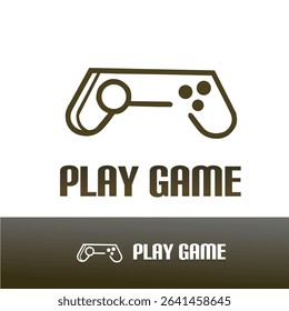 Minimalist gaming logo in brown, featuring a simple game controller outline and bold representing entertainment, gameplay, and modern digital experiences