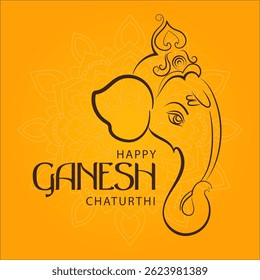 Minimalist Ganesh Chaturthi greeting card with elegant Lord Ganesha line art on bright yellow background perfect for festive celebrations invitations and Indian religious design

