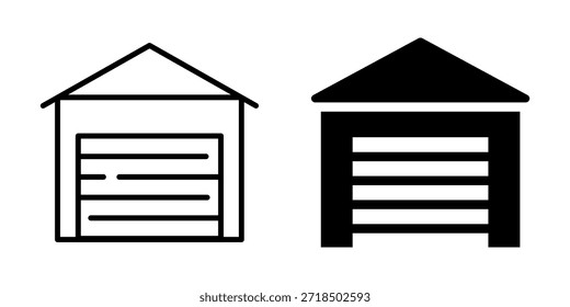 Ícones minimalistas da garagem: linha e design sólido para imóveis e construção