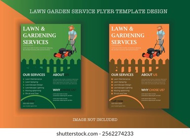 Minimalist garden service flyer template with eco-friendly colors and clean layout. Designed for promoting organic gardening, backyard landscaping, or seasonal lawn care services. 