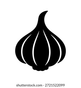 Minimalistische Knoblauchzwiebel Symbol, Vektorgrafik, flache Gemüsegrafik auf Grau