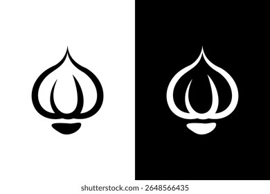 Ilustração minimalista do bulbo de alho em preto e branco