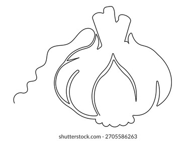 Minimalistische Knoblauchzeichnung im isolierten Linienstil