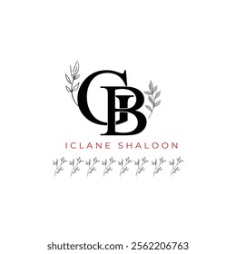 Minimalist GB Monogram with Botanical Illustration.Elegan Initial BG Logo with Floral Element. Wedding logos, hand drawn elegant, delicate and minimalist,black and white vintage logo for beauty shop.