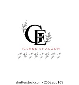 Minimalist GE Monogram with Botanical Illustration.Elegan Initial EG Logo with Floral Element. Wedding logos, hand drawn elegant, delicate and minimalist,black and white vintage logo for beauty shop.