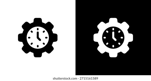 Conjunto de iconos de reloj y engranaje minimalista Ilustración en blanco y negro