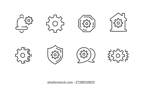 Minimalist gear icon set representing various functions and concepts