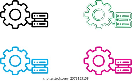 Minimalist gear icons, colorful outlines, settings symbols, configuration menus, technical interface elements, flat design, vector graphics, user interface icons, simple geometric shapes, neon colors,