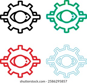 Minimalist gear icons, geometric shapes, cog wheels, simple line drawings, color variety, black green blue pink, tech symbols, industrial design elements, clean vector graphics, isolated on white back