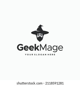minimalist GeekMage wizard silhouette logo design