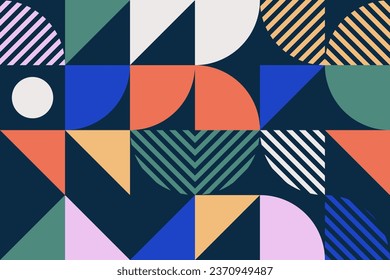 Fondo abstracto geométrico minimalista con formas y figuras simples. Diseño de mosaico colorido al estilo escandinavo. Impresión vectorial contemporánea. collage de geometría de moda.