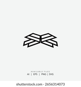 Minimalistisches geometrisches abstraktes Tech-Logo, moderne symmetrische Corporate-Markenidentität, klares lineares digitales Design-Symbol