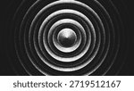 Minimalist geometric artwork of concentric circles in stippling style forming layered geometry. Precise geometric structure of concentric circles arranged in balance and harmony. Dotted texture forming perfect concentric cones in high contrast black and white. Circular layers and monochrome shading form minimal timeless visual. Geometric rhythm create illusion of depth and precise minimalist aesthetic. Vector illustration