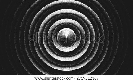Minimalist geometric artwork of concentric circles in stippling style forming layered geometry. Precise geometric structure of concentric circles arranged in balance and harmony. Dotted texture forming perfect concentric cones in high contrast black and white. Circular layers and monochrome shading form minimal timeless visual. Geometric rhythm create illusion of depth and precise minimalist aesthetic. Vector illustration