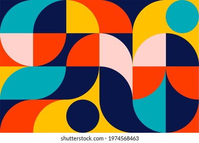 Minimalist geometric artwork poster full of colors with simple shapes and figures. Abstract dot vector pattern design in Scandinavian style for web banners, business presentations, branding, wallpaper
