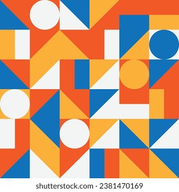 
Minimalist geometric artwork poster full of colors with simple shapes and figures. 
