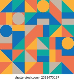 
Minimalist geometric artwork poster full of colors with simple shapes and figures. 
