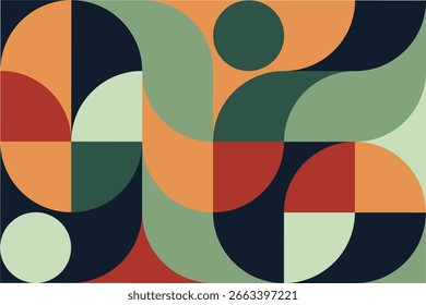 Cartel geométrico minimalista de la obra de arte lleno de colores con Formas y figuras simples. Diseño Abstractas del patrón del Vector del punto en estilo escandinavo para los Anuncios del Web, presentaciones del negocio, marca, Fondo de pantalla