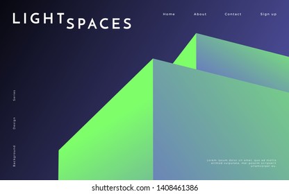Minimalist geometric background. 3D space imitation. Bright gradients. Can be used for web design, mobile app, banner, wallpaper, poster, cover. 