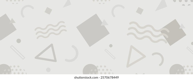 Minimalist geometric background with light gray shapes on a light gray background, featuring abstract patterns and soft textures. Fun memphis pattern background. Gray background vector.