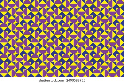 Fondo geométrico minimalista con Formas simples dibujadas. Diseño de patrón de Vector Abstractas combinación de Formas circulares y triangulares en azul, amarillo y púrpura