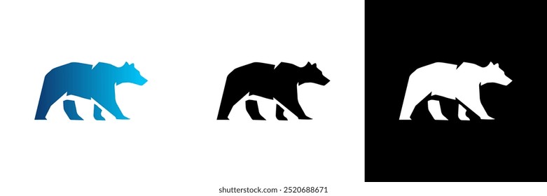 The minimalist geometric bear logo features clean, angular shapes, blending simplicity and strength. Its modern, abstract design with a sleek, contemporary look conveys power and stability.