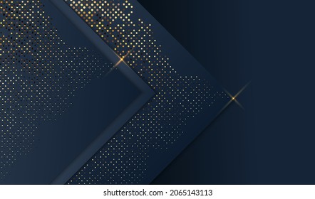 Minimalist geometric black and blue luxury abstract background. Futuristic celebrities gradient shapes with gold lines design. Vector eps10.