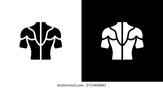 Icono geométrico minimalista del culturista, ilustración muscular superior de la silueta de la construcción del cuerpo