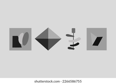 Minimalist geometric brutal shapes.Black basic memphis  abstract forms.Bauhaus elements. Art vector set en trendy modern colors.
