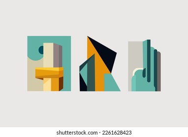 Minimalist geometric brutal shapes.Colorful basic memphis  abstract forms.Bauhaus elements. Art vector set en trendy modern colors.
