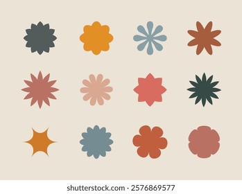 Minimalist geometric brutalism shapes, , abstract flower forms. Simple star and flowers shapes, basic form, trendy modern graphic element vector illustration
