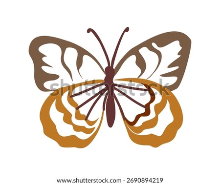Minimalist geometric butterfly vector with brown, golden, and white wings, negative space patterns, modern abstract style, clean lines on a white background, contemporary design