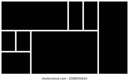 Minimalist Geometric Collage Photo Frame Template. Abstract Black and White Grid Composition With Photo Collage Mockup. Grid Based Design Background for Web Print.