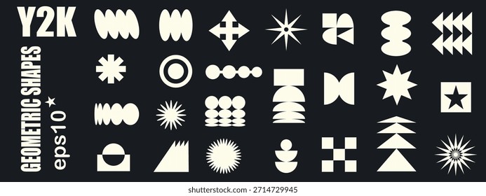 Colección geométrica minimalista con símbolos audaces, estrellas y siluetas orgánicas. Y2K estética brutalista con marca contemporánea y concepto de decoración