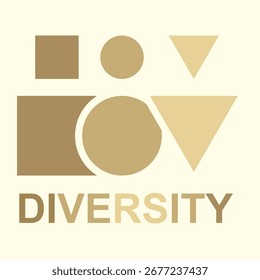 Composición geométrica minimalista con diversas Formas y tonos de piel sobre fondo crema, que simboliza la inclusión, la unidad y la belleza de la diversidad humana.