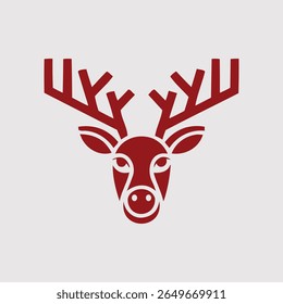 Minimalist Geometric Deer Head Illustration Modern and Stylized Design Featuring a Red Silhouette with Clean Lines and Symmetry