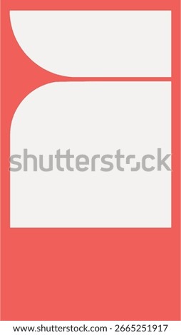 Minimalist geometric design with bold red and white shapes. Abstract layout features curves and rectangles. Modern and clean geometric design elements. Frame vector with copy space.