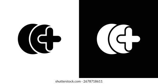 Minimalist geometric design features a circular shape adjoined with a stylized plus symbol. Presented against a transparent backdrop, suitable for versatile applications.